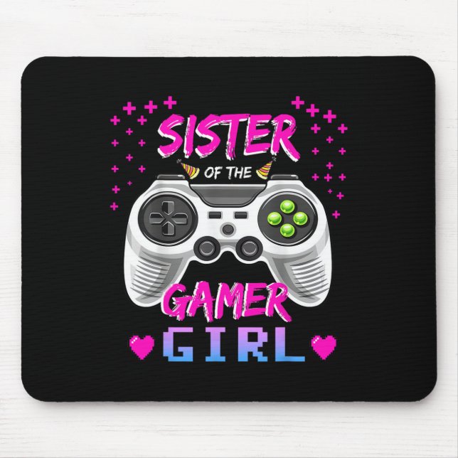 Mousepad Aniversário do jogo de vídeo da irmã da garota gam (Frente)