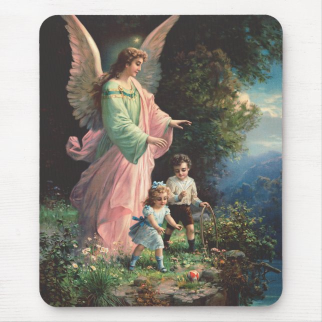 Mousepad Anjo da guarda protegendo crianças perto de uma sa (Frente)