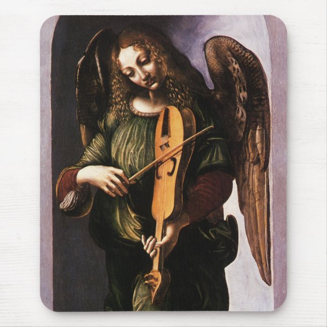 Mousepad Anjo de Leonardo da Vinci em Verde com uma Viela (Frente)