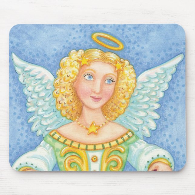 Mousepad Anjo de Natal de desenho animado fofo com auréola  (Frente)