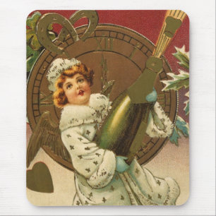 Mousepad Anjo do Champanhe de Ano Novo Vitoriano Antigo