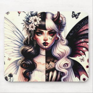 Mousepad Anjo Meia Cara Demônio Beleza Sombria Fada de Asa