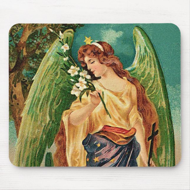 Mousepad Anjo segurando um galho floral (Frente)