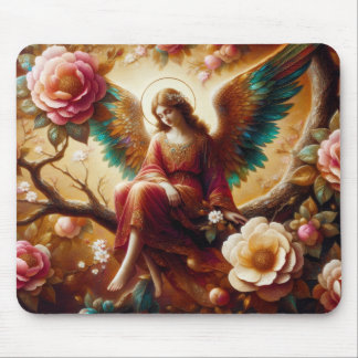 Mousepad Anjo sentado em um galho de árvore olhando para ba