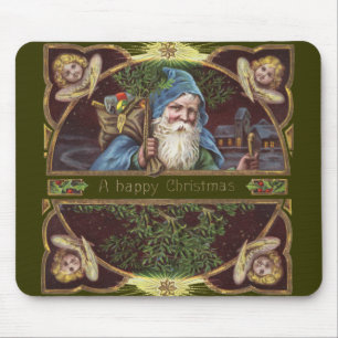 Mousepad Anjos de Papai Noel Vitorianos Azul Natal Arte Ant