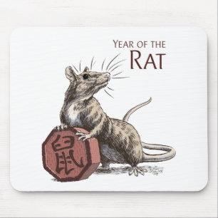 Mousepad Ano da arte chinesa do zodíaco do rato
