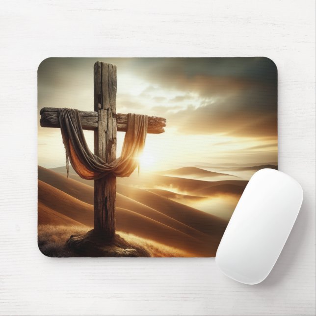 Mousepad Antiga Cruz de Madeira em um morro (Com mouse)