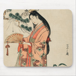 Mousepad Antiga Madeira japonesa desenhando com mulher