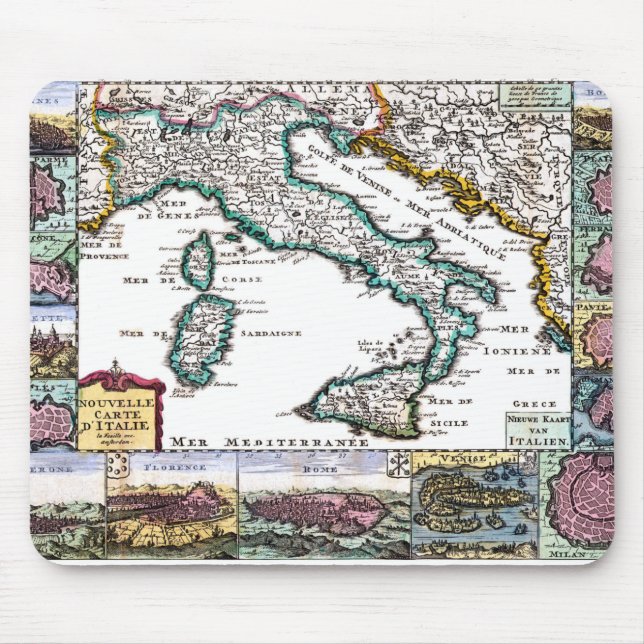 Mousepad antigo mapa pictórico da Itália (Frente)