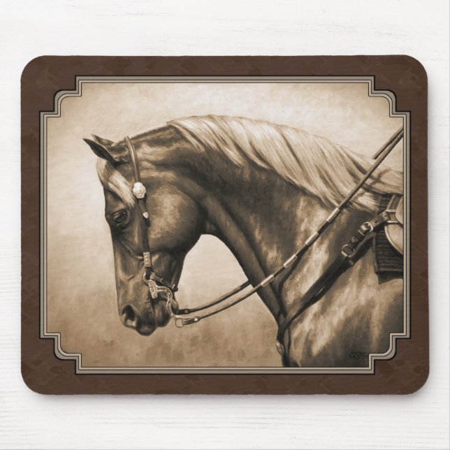 Mousepad Antigo Quarto Oeste Horse Sepia Brown (Frente)