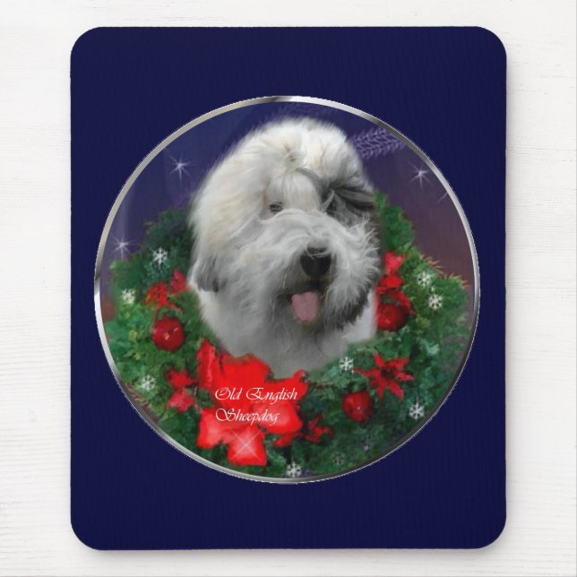 Mousepad Antigos presentes de Natal para Sheepdog em Inglês (Frente)