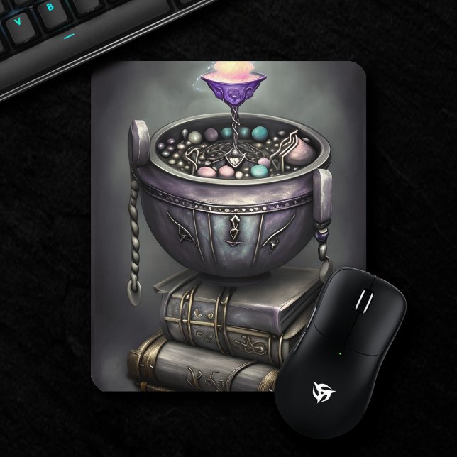 Mousepad Antiguamente Steampunk Cauldron na Pilha de Livros (Criador carregado)