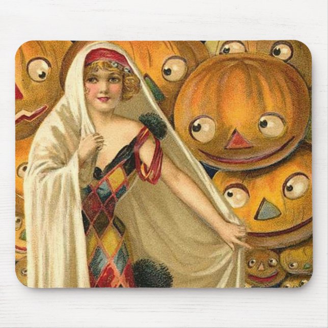 Mousepad Antiguidade Halloween Jack O Lanterna Mulher do Co (Frente)