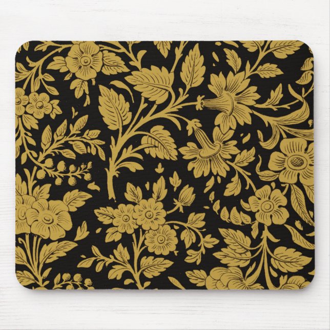 Mousepad Antique Gold Floral Indian Lac-work Black Pattern (Frente)