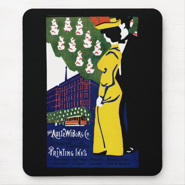 Mousepad Anúncio de tinta Art Nouveau (Frente)