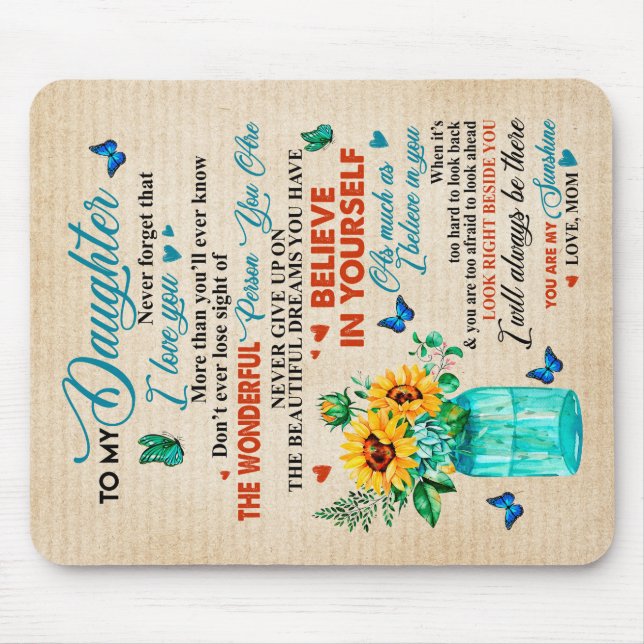 Mousepad Ao Meu Presente De Filha, Sobreloso De Borboleta,  (Frente)