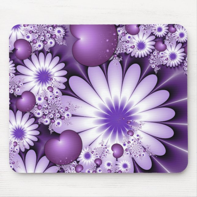 Mousepad Apaixonando Flores de Abstrato e Corações Fractais (Frente)