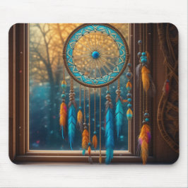 Mousepad Apanhador de Sonhos numa Janela Folhas de Outono