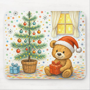 Mousepad Apoio de árvore de Natal de urso de pelúcia fofo