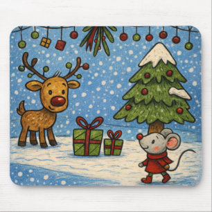 Mousepad Apoio de Rato de Natal com Rena e Rato Fofos
