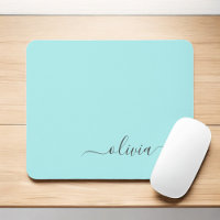 Aqua Blue Teal Girly Script Monograma Nome Moderno