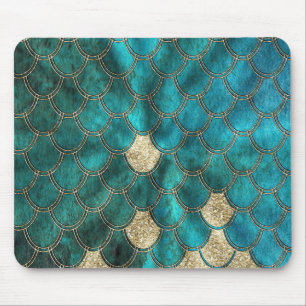 Mousepad Aqua Mermaidscales verde com brilho do ouro