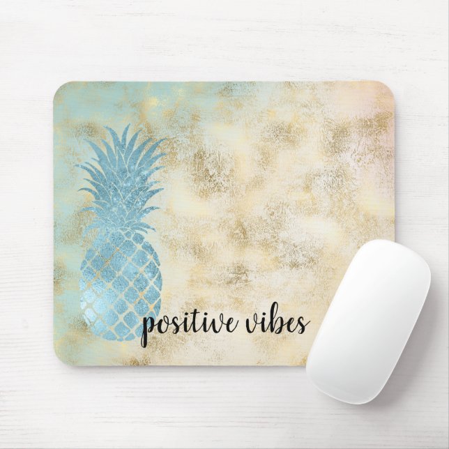 Mousepad Aqua Pineapple Dourada Grunge (Com mouse)