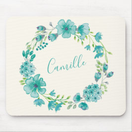 Mousepad Aqua Sea Green Floral Wreath Personalizado