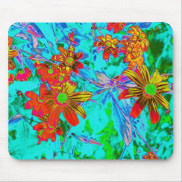 Mousepad Aqua Tropical com Flores Amarelas e Laranja