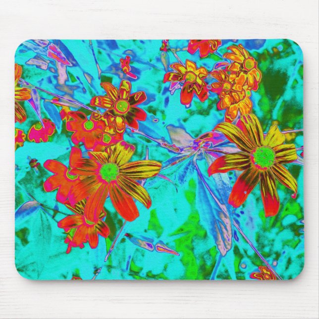 Mousepad Aqua Tropical com Flores Amarelas e Laranja (Frente)