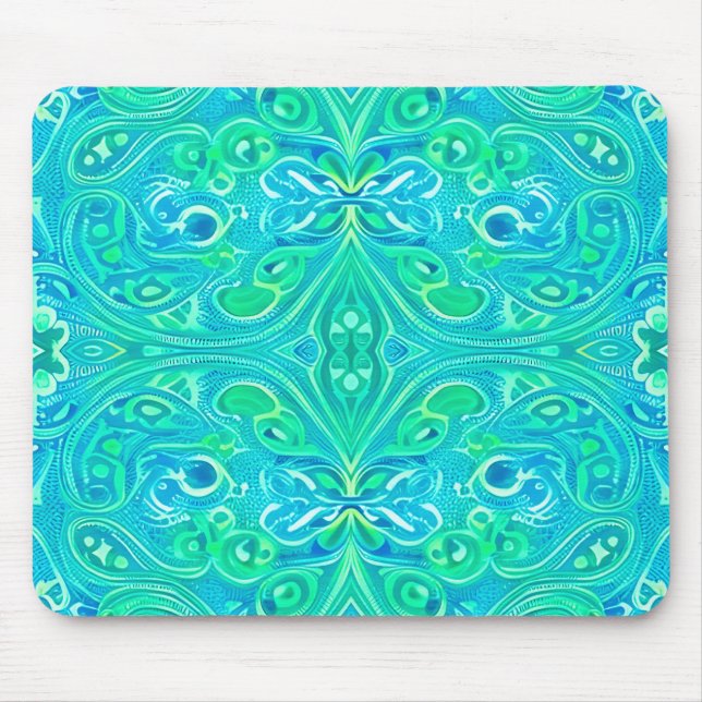 Mousepad Aquamarine Arabesque Bohemian Pattern (Frente)