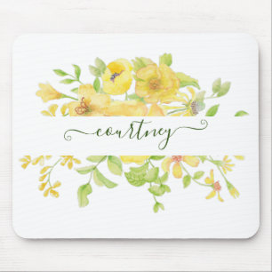 Mousepad Aquarela amarela personalizada floral
