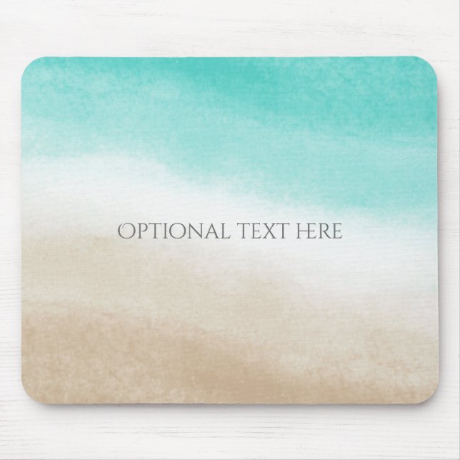 Mousepad Aquarela Azul Turquesa & Areia de Praia Tropical (Frente)