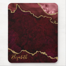 Mousepad Aquarela Borgonha Dourada Marble Geode Agate