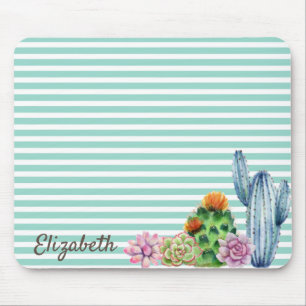 Mousepad Aquarela Cactus, Faixa Verde Menta