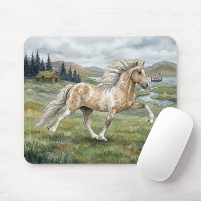 Mousepad Aquarela de égua islandesa pinto carismática (Com mouse)