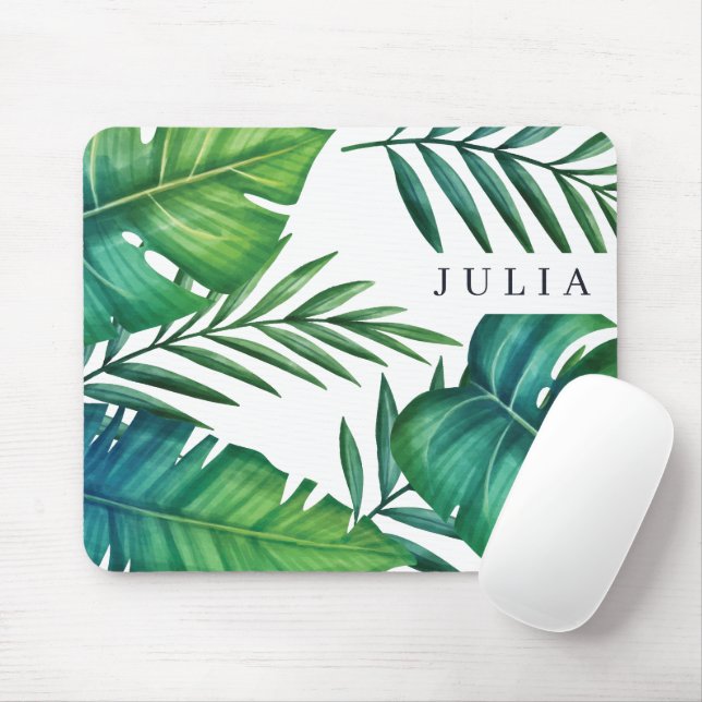 Mousepad Aquarela de Folhas Tropicais Personalizadas (Com mouse)