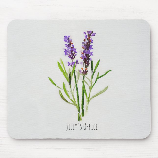 Mousepad Aquarela de Lavanda Botânica de Jilly (Frente)