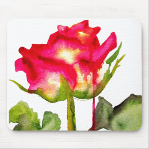 Mousepad Aquarela de Rosa de Chá Híbrida arte floral modern