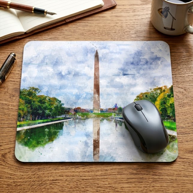 Mousepad Aquarela do Monumento a Washington com Reflexo (Washington Monument Watercolor with Reflection. Mouse Pad)