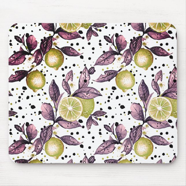 Mousepad aquarela esboçada com detalhes das folhas verdes,  (Frente)