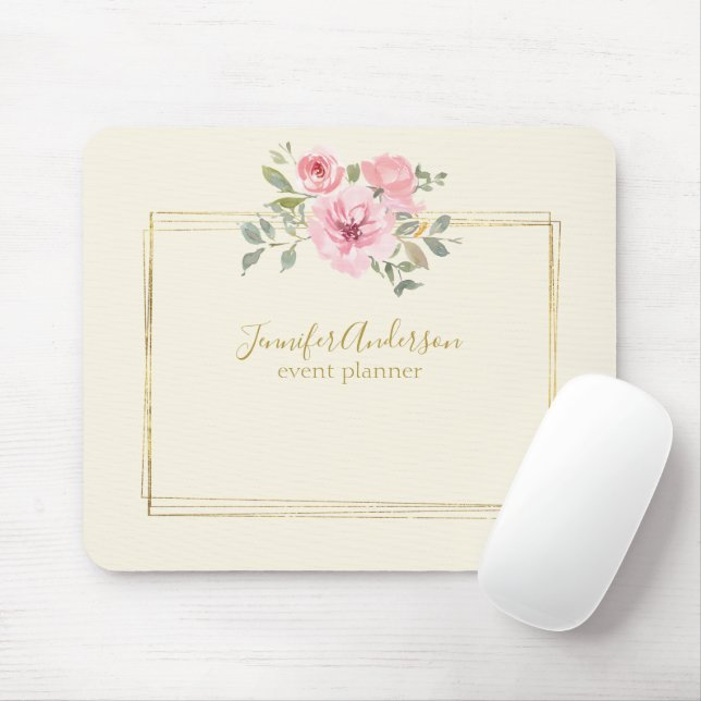 Mousepad Aquarela Flor de Campo Luxuriante Rosa Corado Flor (Com mouse)