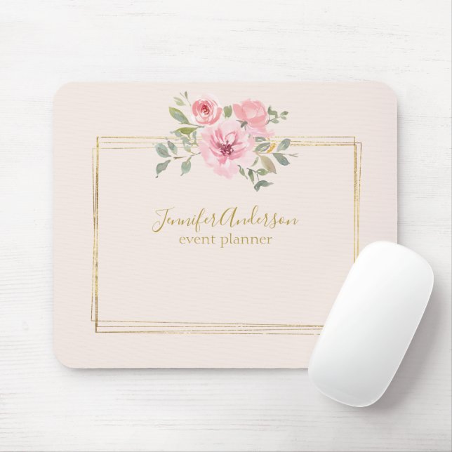 Mousepad Aquarela Flor de Campo Luxuriante Rosa Floral (Com mouse)