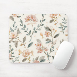 Mousepad Aquarela Floral Botânica Folhas Bege Pintadas