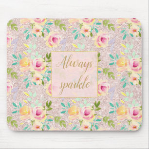 Mousepad Aquarela Floral Brilho Falso Rubor Rosa