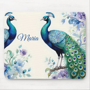 Mousepad Aquarela floral de peacock