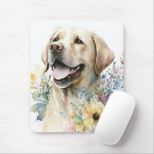 Mousepad Aquarela Labrador Retriever Dourado e Flores