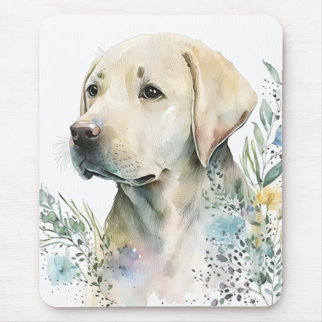 Mousepad Aquarela Labrador Retriever Dourado e Flores (Frente)