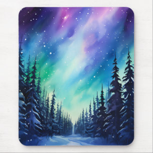 Mousepad Aquarela Luzes do Norte aurora boreal