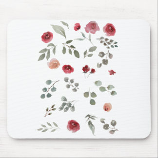 Mousepad Aquarela Rosas de Aquarela Folhas Verdes Folhas